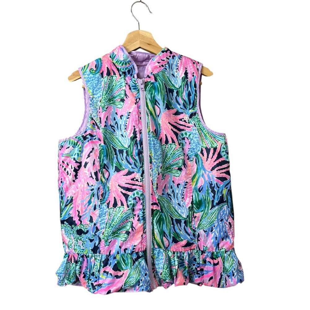 LILLY PULITZER Girls Melanie Zip-Front Reversible Sleeveless Down Vest Size XL